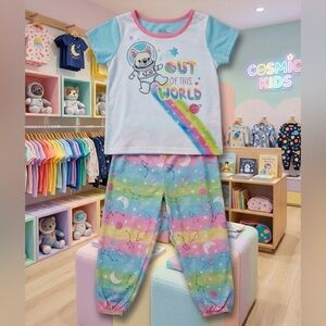 🚀🌸 PJ & Me “Out of This World” Space Dog Pajama Set | NWT | Girls 4T 🐾🌈 💞